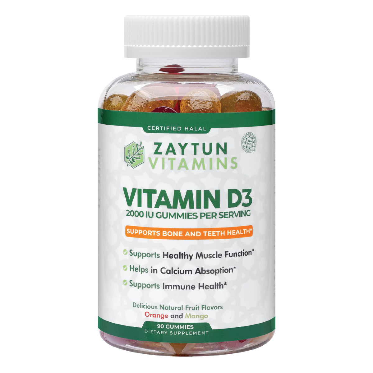 Gummies Zaytun Halal Vitamine D3 2000 IU, flacon de 90 gummies