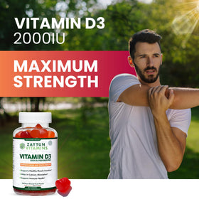 Gummies Zaytun Halal Vitamine D3 2000 IU, flacon ouvert avec gummies