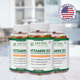 Gummies Zaytun Halal Vitamine D3 2000 IU, présentation sur une table