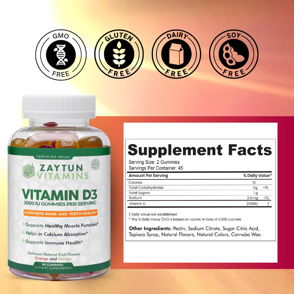 Gummies Zaytun Halal Vitamine D3 2000 IU, vue de face