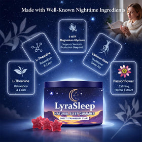Gummies Zefdvc LyraSleep sur une table avec des fruits