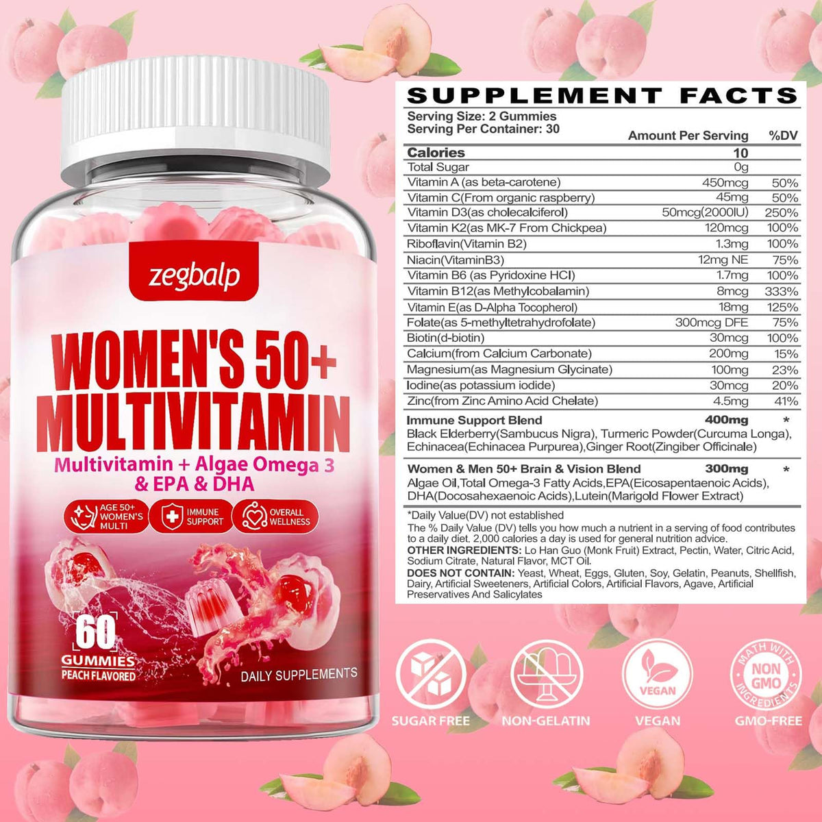 Gummies ZEGBALP 50+ avec ingrédients naturels visibles