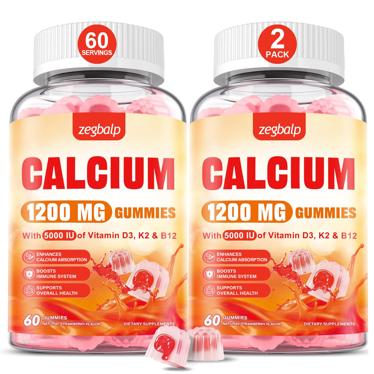 Gummies ZEGBALP au calcium 1200 mg avec vitamine D3, vue de face