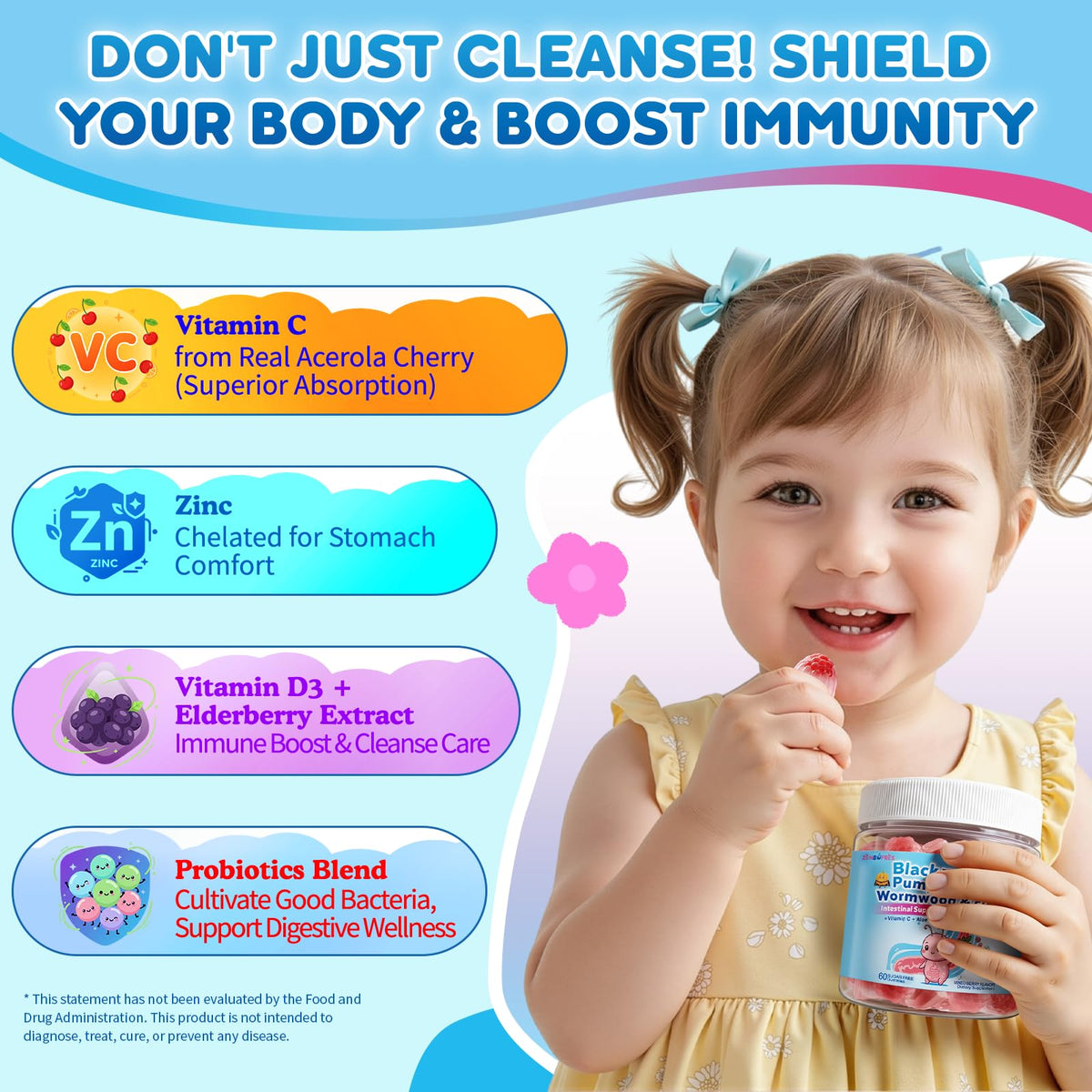 Gummies ZenBofres, ingrédients naturels sur fond blanc