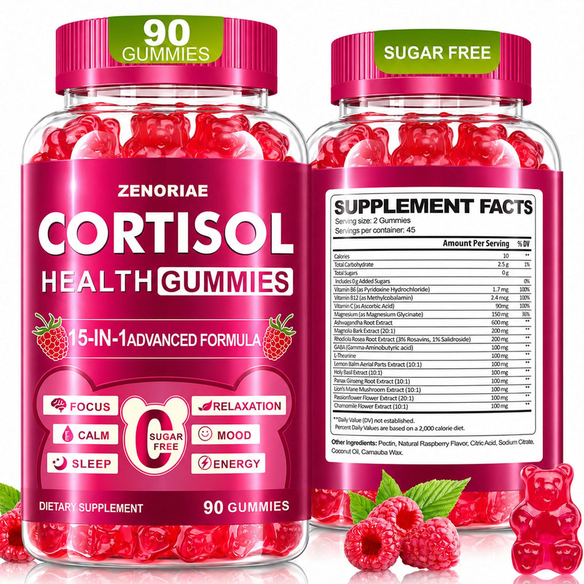 Gummies ZENORIAE Cortisol 90 gummies en flacon avec étiquette