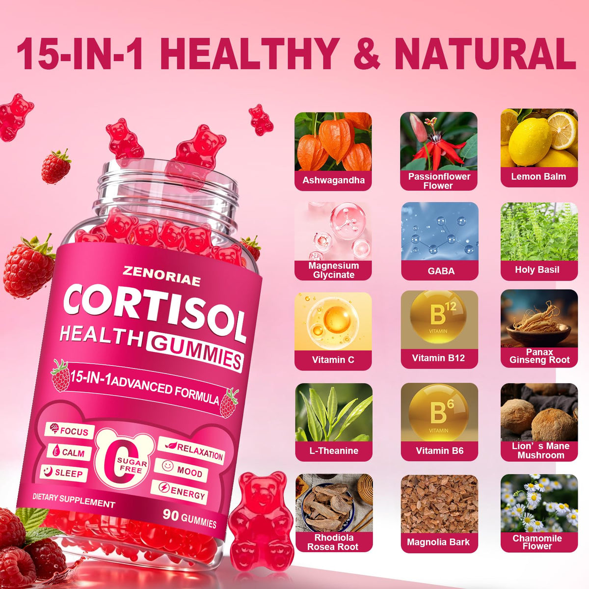 Gummies ZENORIAE Cortisol en gros plan montrant la texture