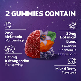 Gummies ZzzQuil avec Ashwagandha, ingrédients sur l'emballage