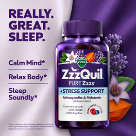Gummies ZzzQuil de couleur mûre et vanille, vue de côté