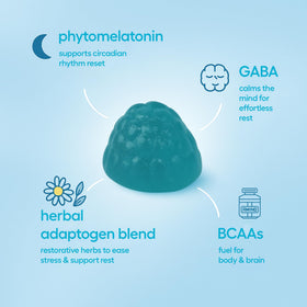 Gummly Gummies de Voyage sur une table avec des accessoires de voyage