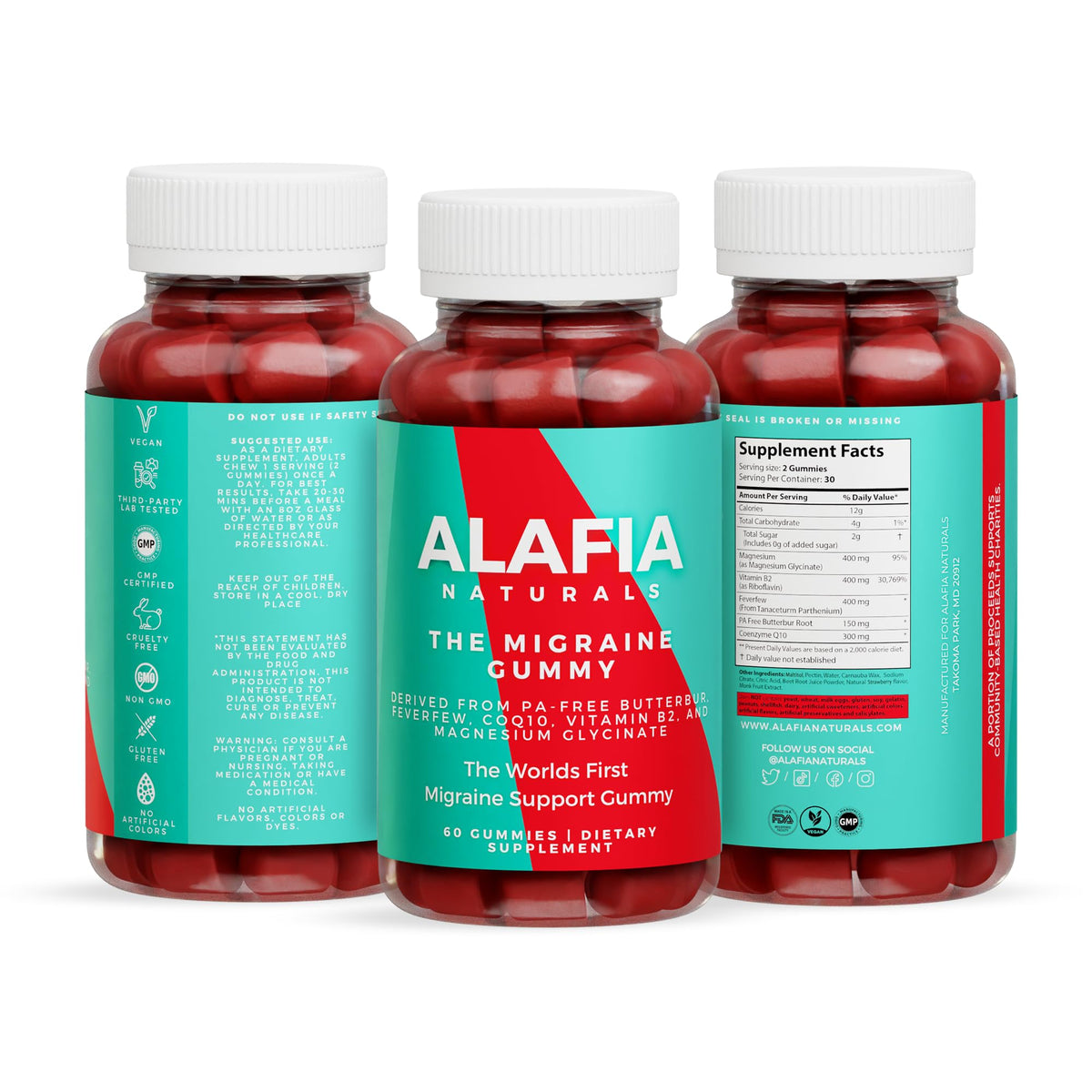 Gummy anti-migraine Alafia Naturals avec présentation de la texture