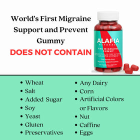 Gummy anti-migraine Alafia Naturals sur une table avec d'autres compléments alimentaires