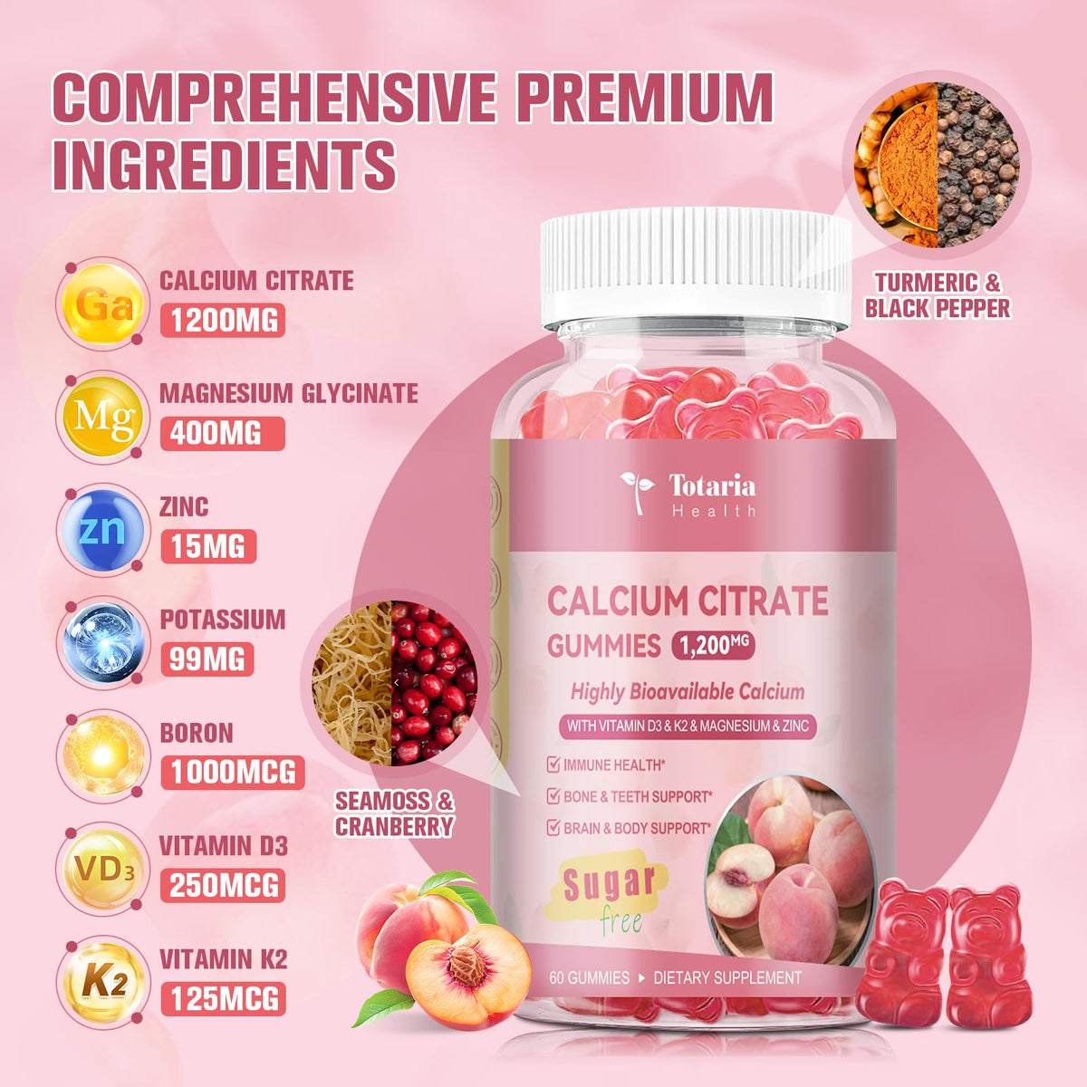 Gummy au calcium citrate Totaria avec goût de pêche