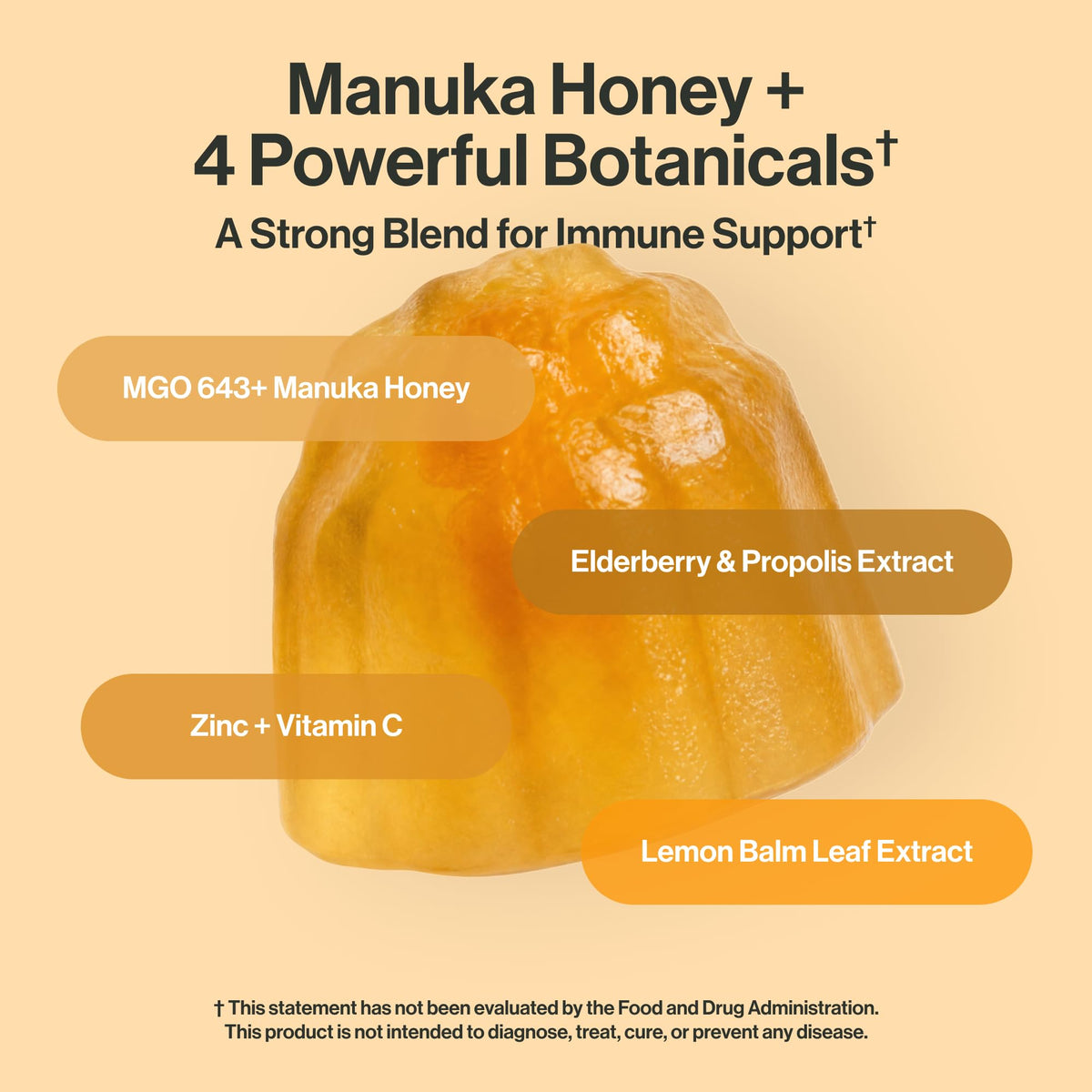 Gummy au miel de Manuka MGO 643+ de kindnature, gros plan