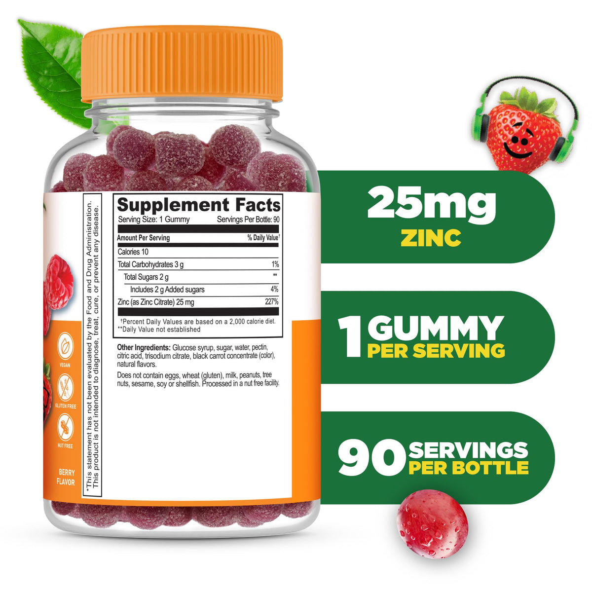 Gummy au zinc Lifeable, couleur rouge avec goût de baie