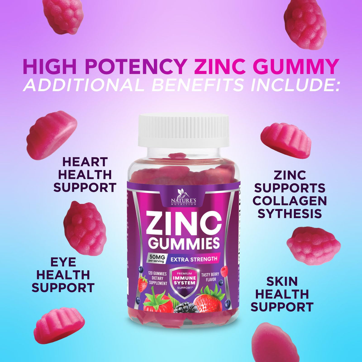 Gummy au zinc Nature's Nutrition avec une main