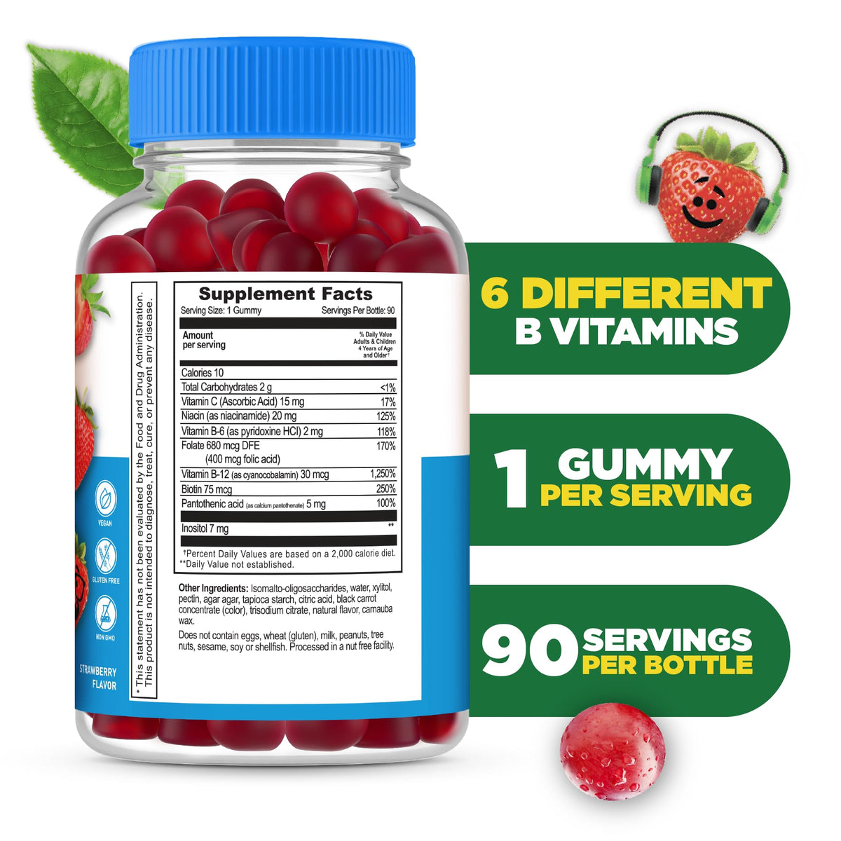 Gummy B-Complex Lifeable avec goût de fraise, vue de près