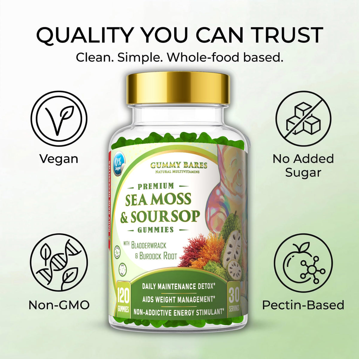 Gummy Bares Gummies au soursop sur un fond blanc