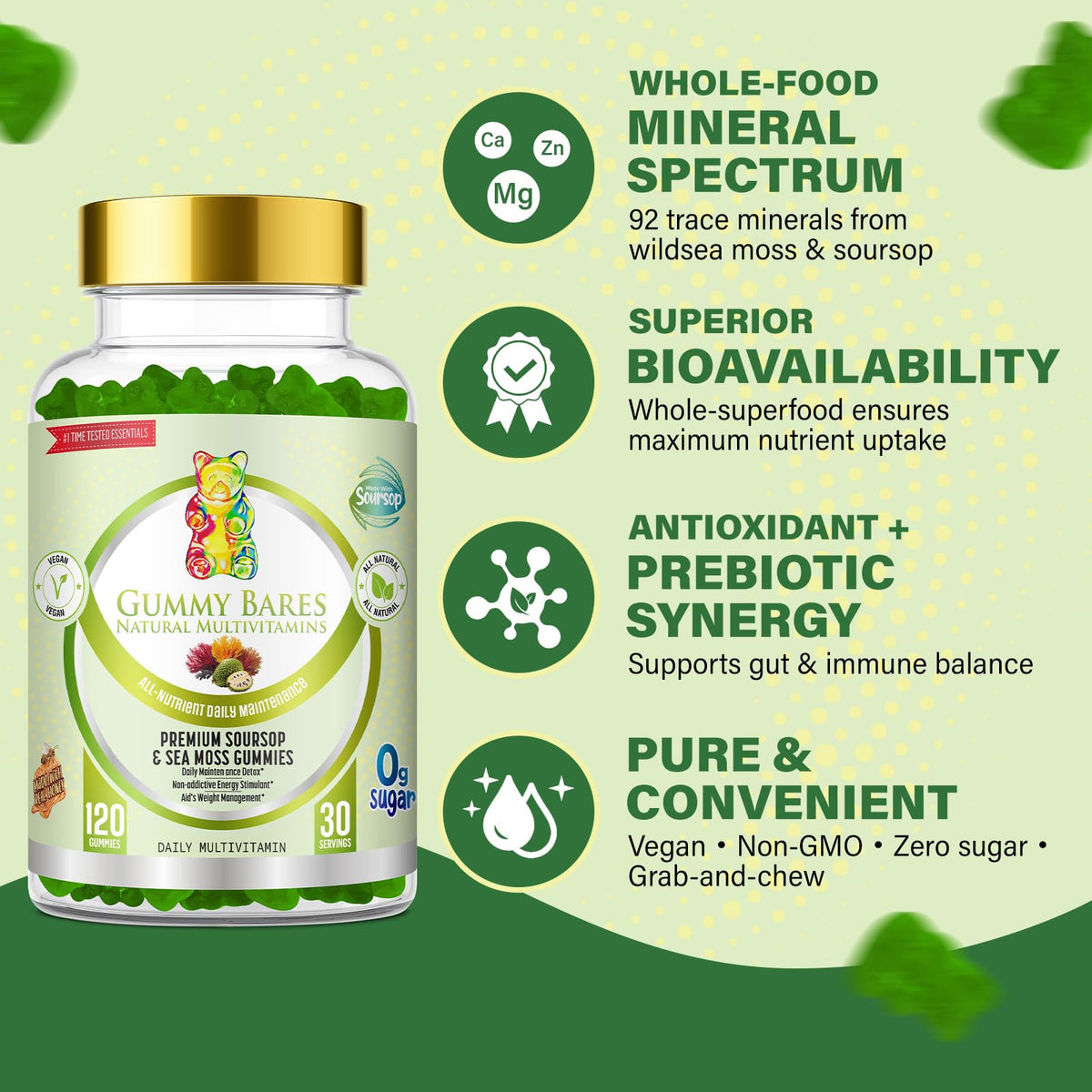 Gummy Bares Gummies de Fucus et Soursop, étiquette produit