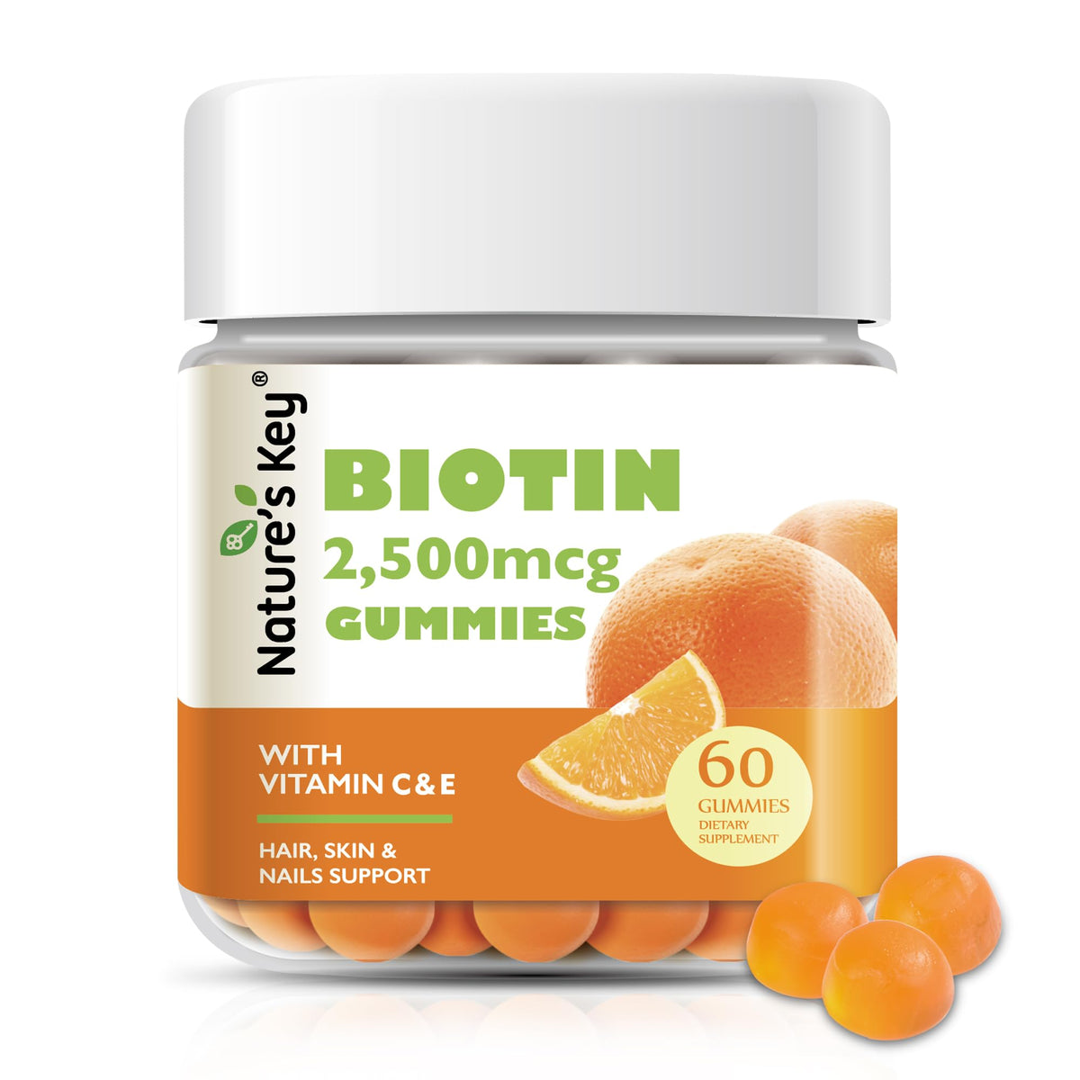 Gummy Biotine Nature's Key 60 gummies vue avant avec emballage orange
