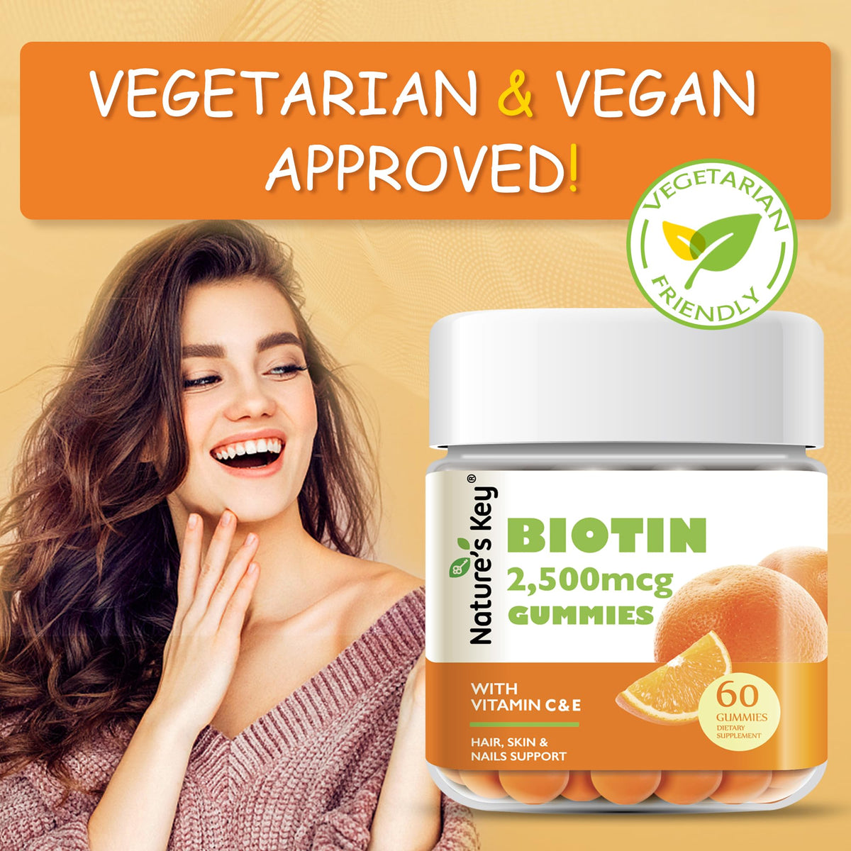 Gummy Biotine Nature's Key avec vitamine C et E en format gummy orange