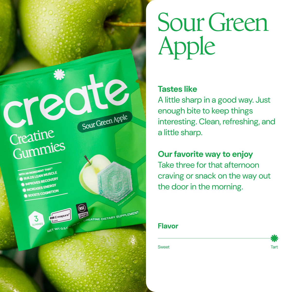 Gummy créatine Create à l'intérieur du sachet, vue rapprochée
