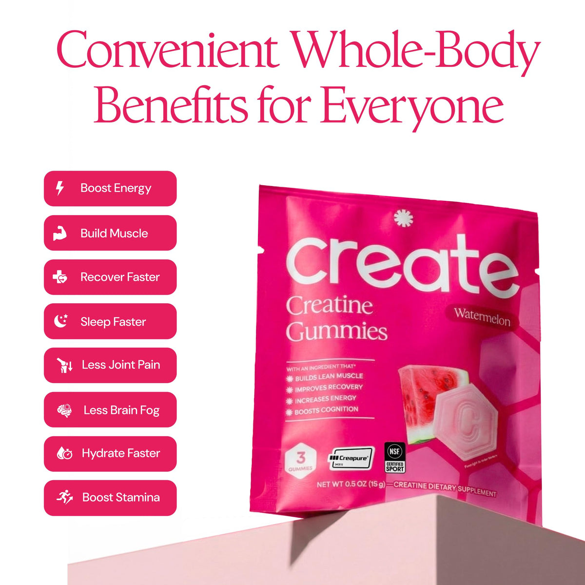 Gummy créatine Create avec texte nutritionnel visible