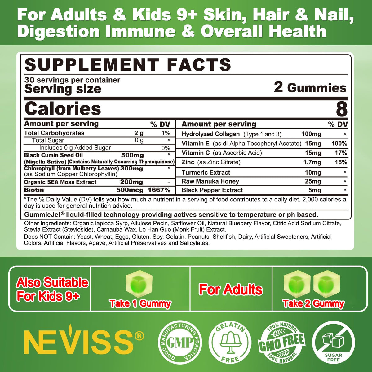 Gummy d'huile de nigelle NEVISS avec collagène et biotine