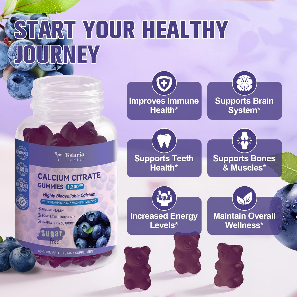 Gummy de calcium citrate Totaria, gros plan sur la texture