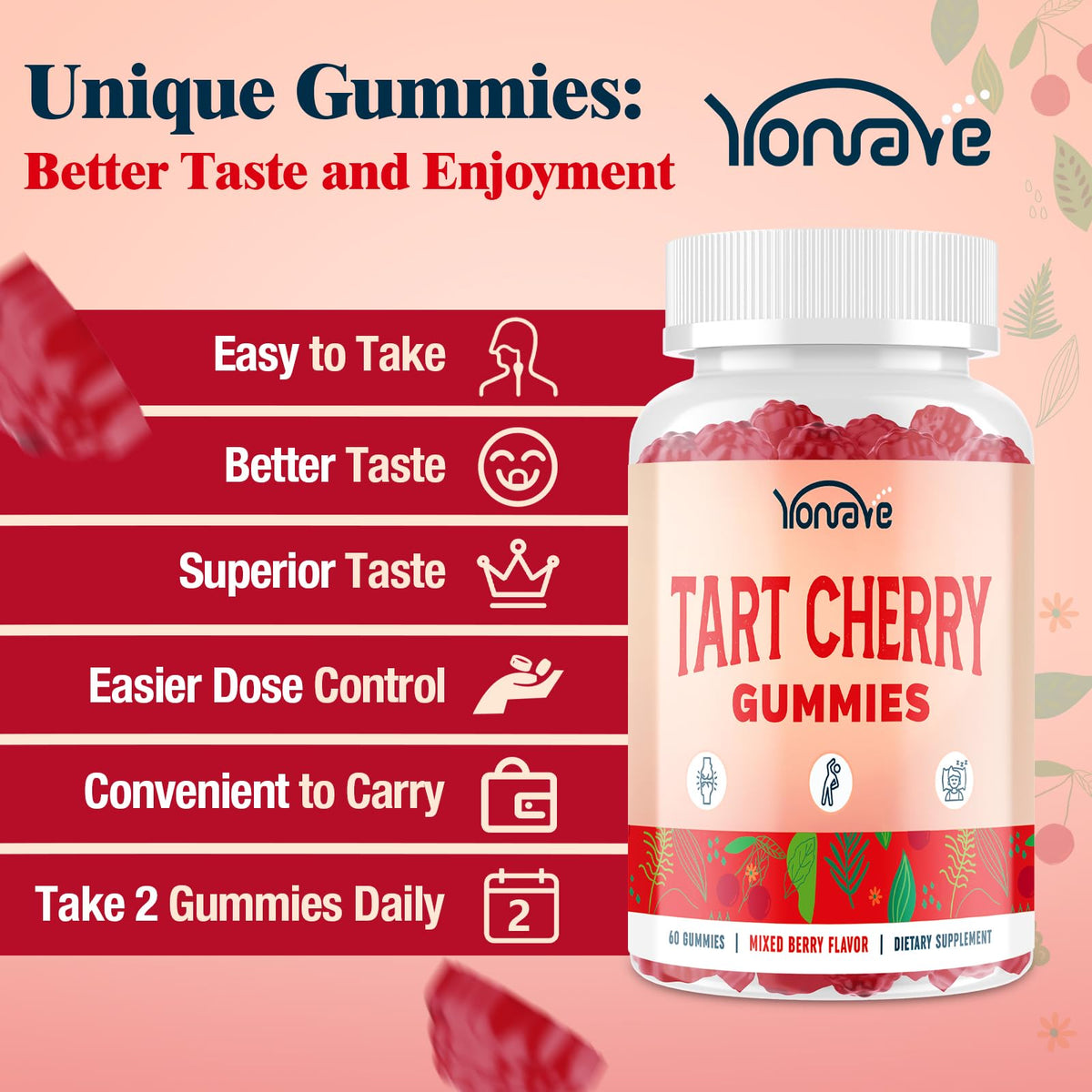 Gummy de cerise acide Yonrave, saveur baies mélangées