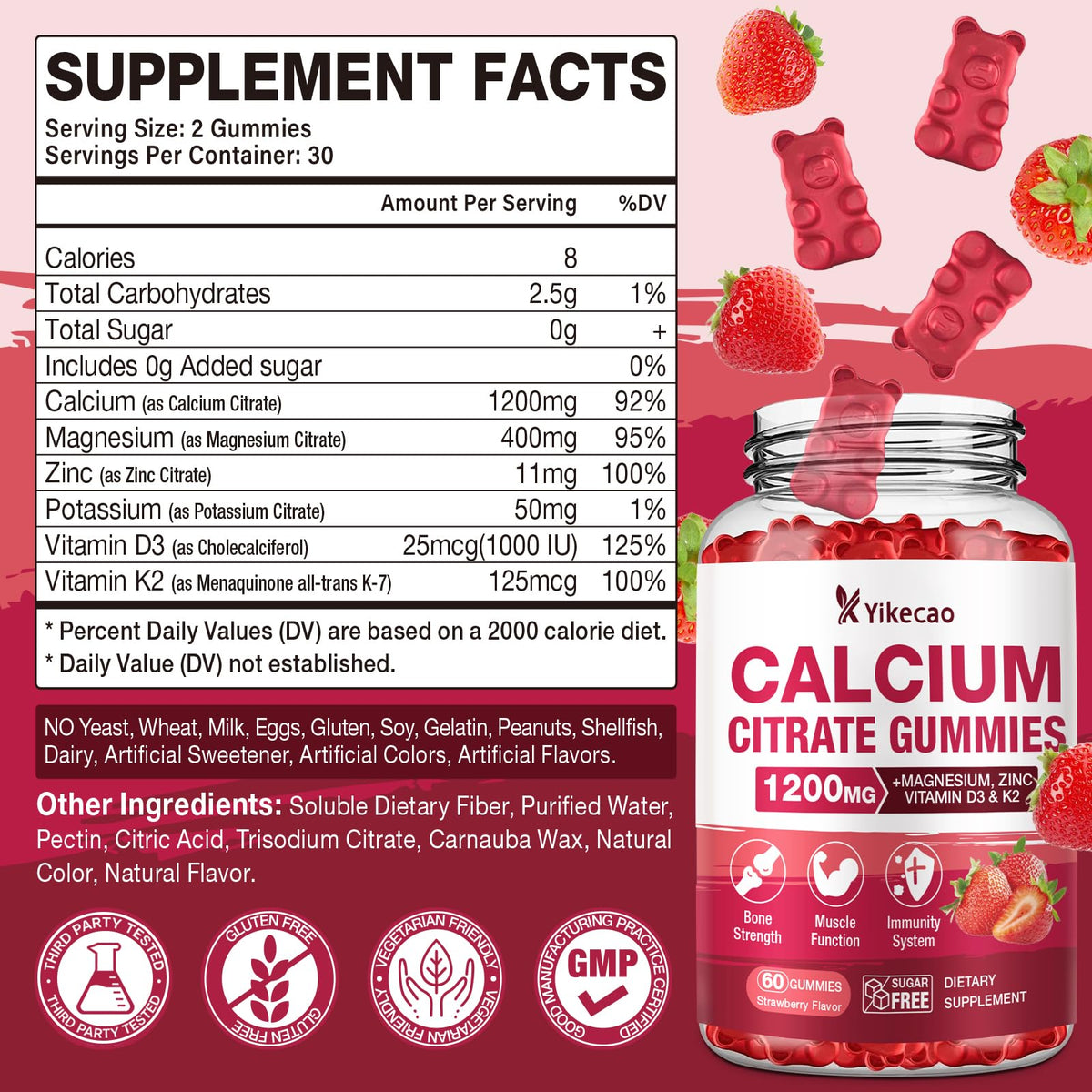 Gummy de citrate de calcium Yikecao avec saveur de fraise