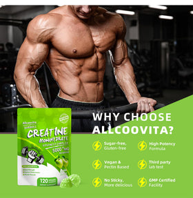 Gummy de créatine Allcoovita, mise en scène avec d'autres compléments alimentaires