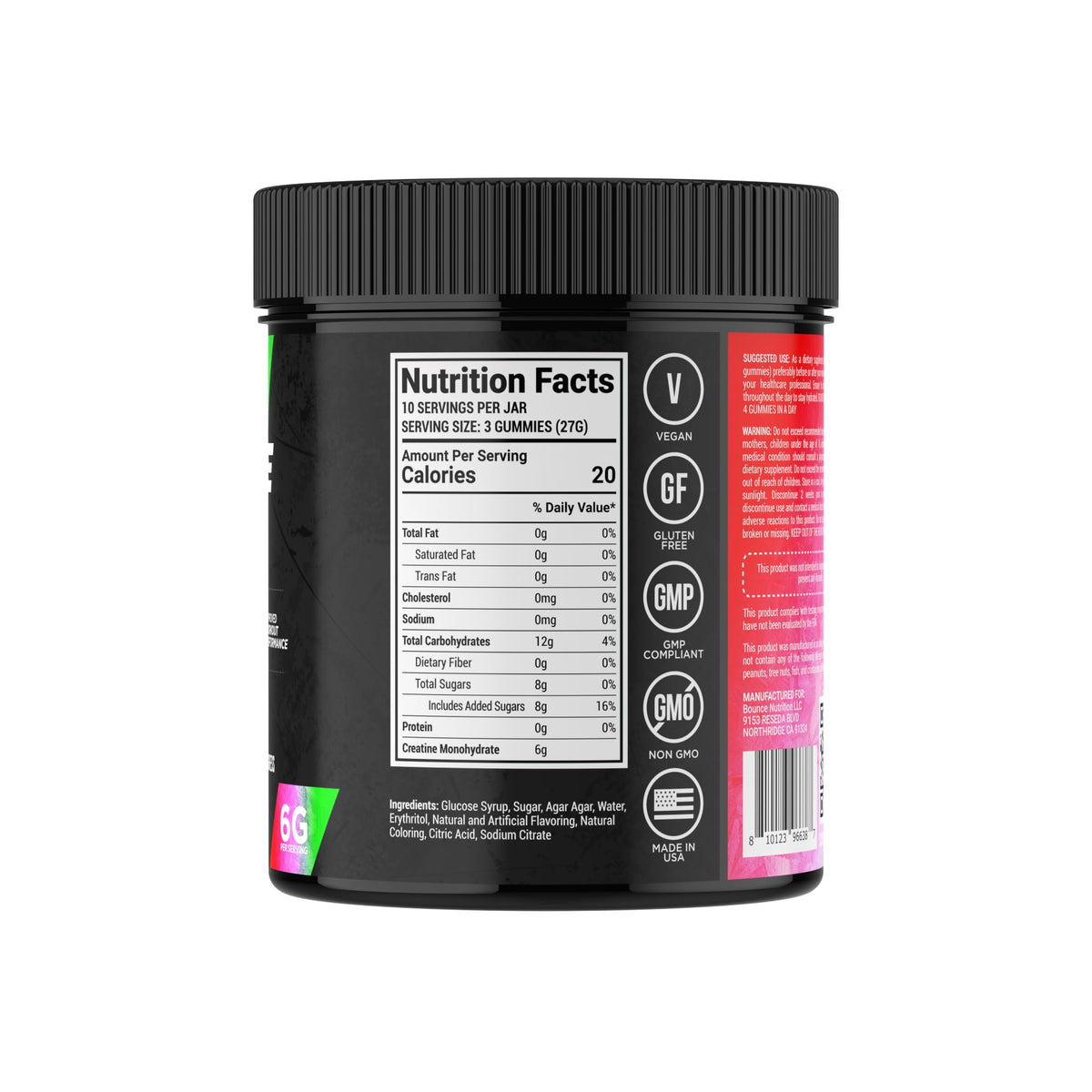 Gummy de créatine monohydrate Bounce Pro avec 2g de créatine, vue de près