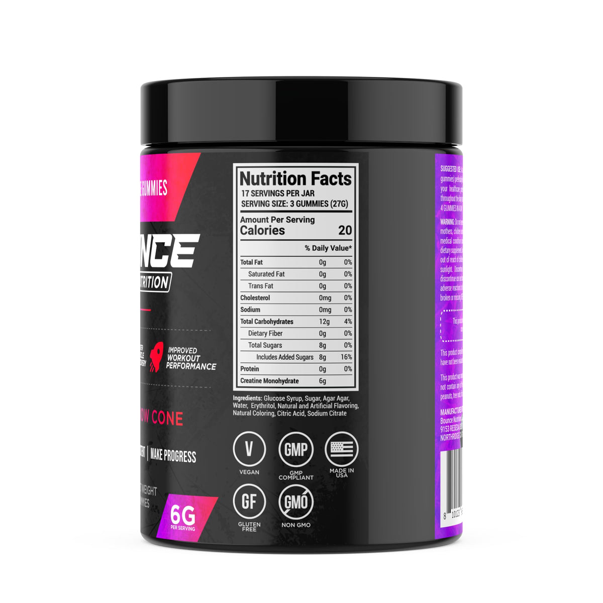 Gummy de créatine monohydrate Bounce Pro montrant la texture et la couleur