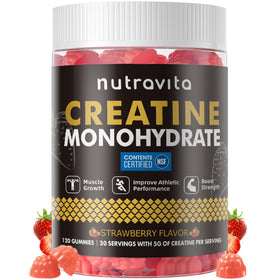Gummy de créatine Nutravita, 120 gummies fraise, vue de face