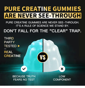 Gummy de créatine Nutravita dans la main, mettant en valeur la texture