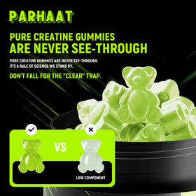 Gummy de créatine Parhaat à côté d'un verre d'eau
