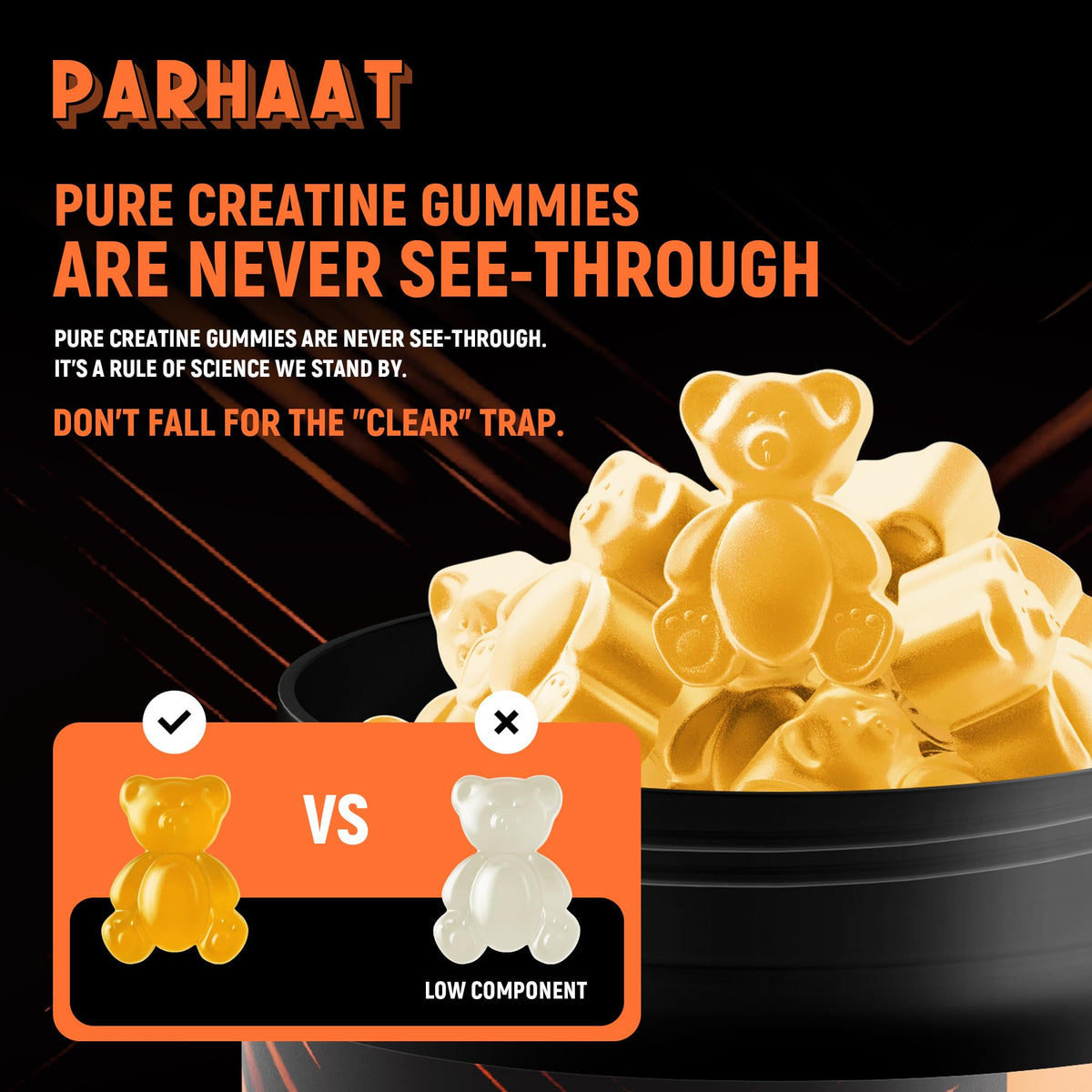 Gummy de créatine Parhaat, prise en main, montrant la texture