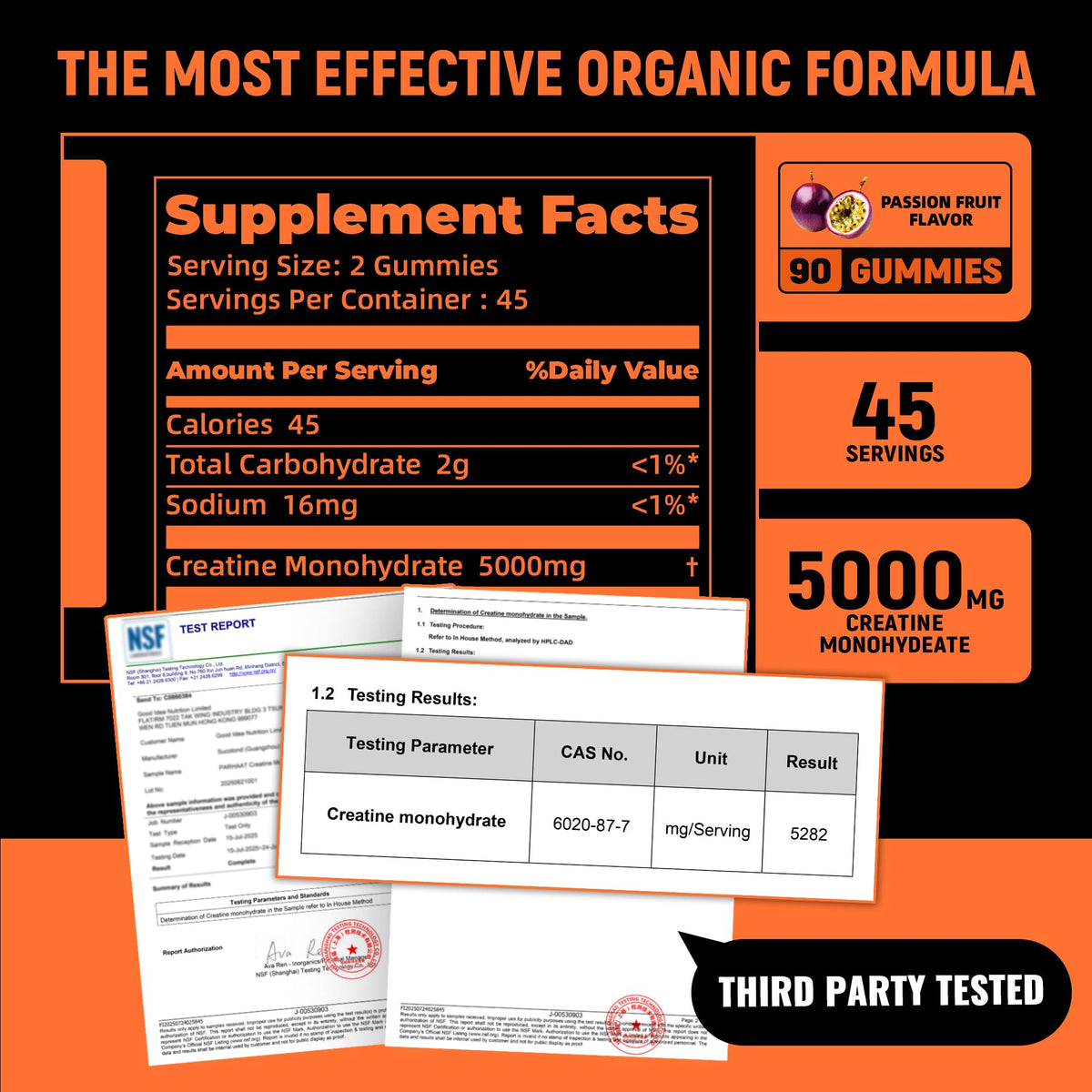 Gummy de créatine Parhaat, vue arrière avec informations nutritionnelles