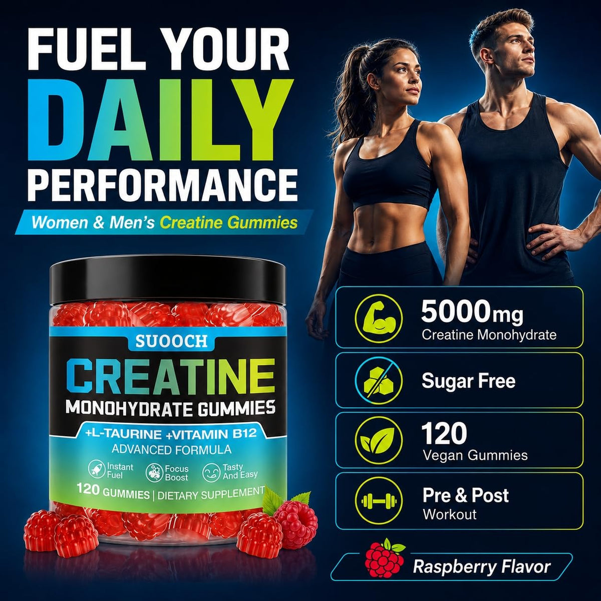 Gummy de créatine SUOOCH en gros plan avec texture