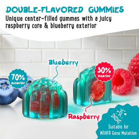 Gummy de Folate L-Méthylé avec extérieur de myrtille et cœur de framboise