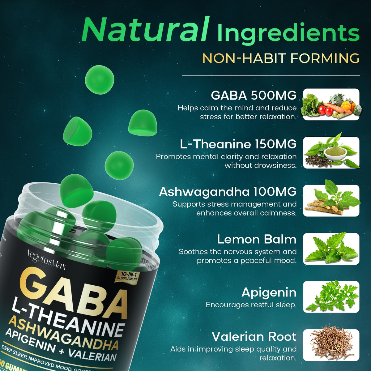 Gummy de GABA 500mg VEGETUSMAX contenu