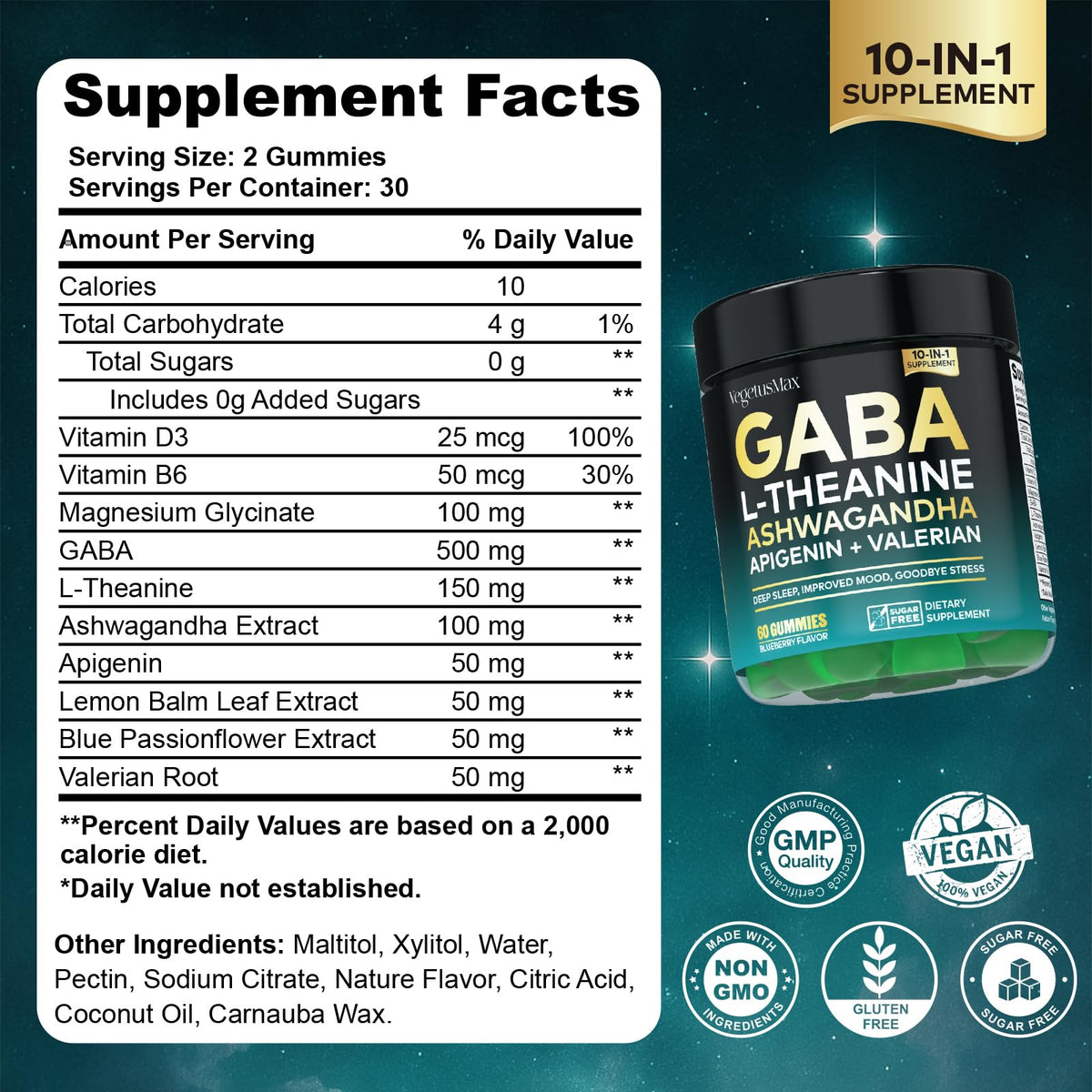 Gummy de GABA 500mg VEGETUSMAX en présentation