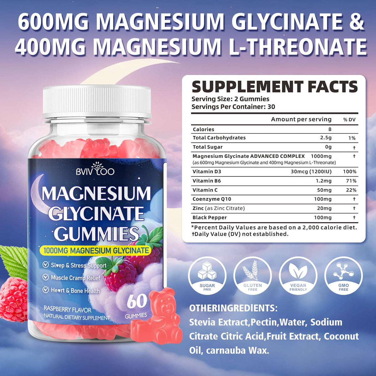 Gummy de Magnésium Glycinate BVIVLOO, vue de côté