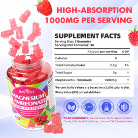 Gummy de magnésium L-thréonate BVIVLOO avec saveur framboise