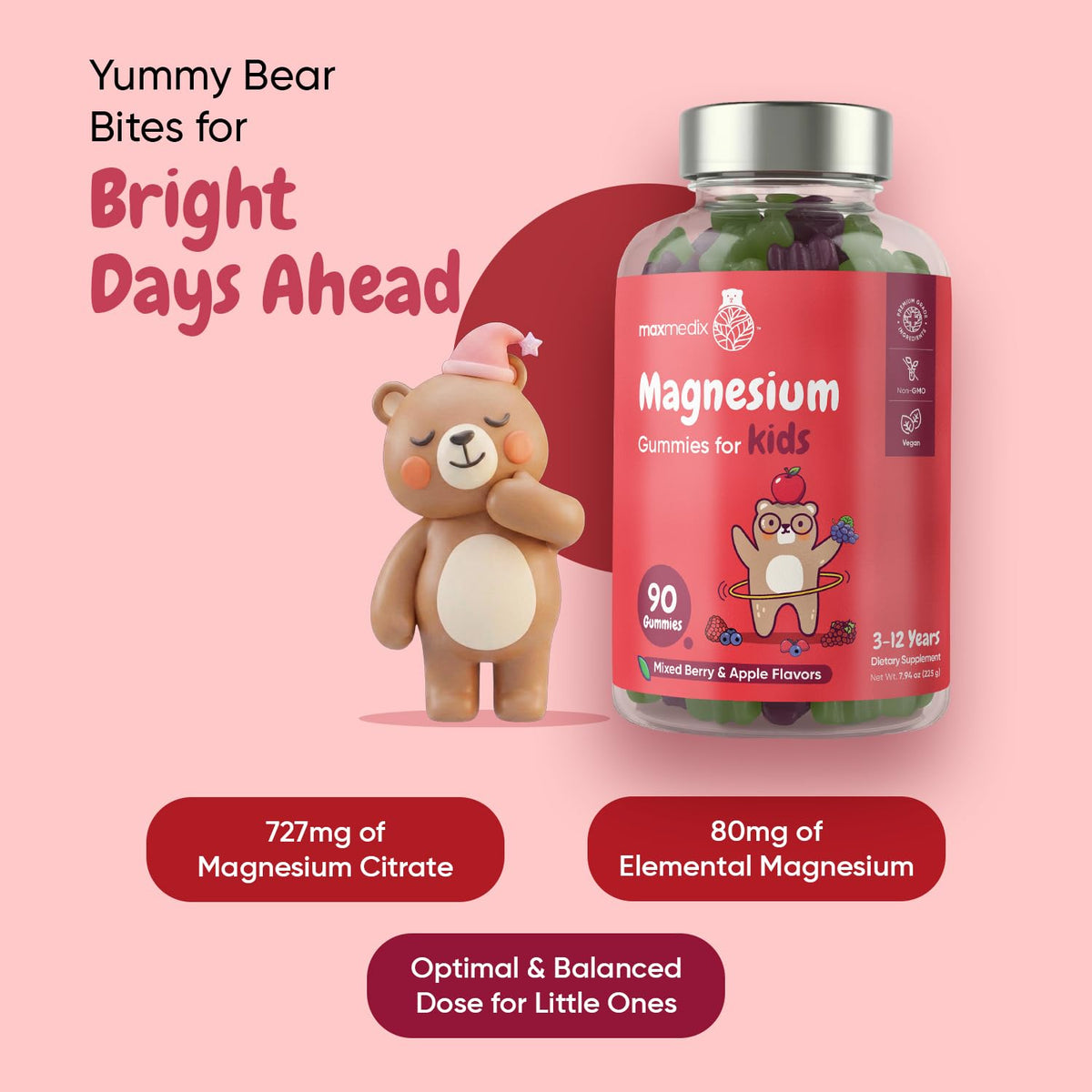 Gummy de magnésium maxmedix, saveur fruits rouges et pomme