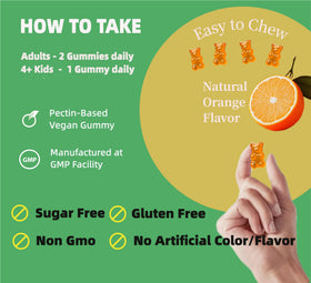 Gummy de magnésium PEXIN avec un goût d'orange, en gros plan