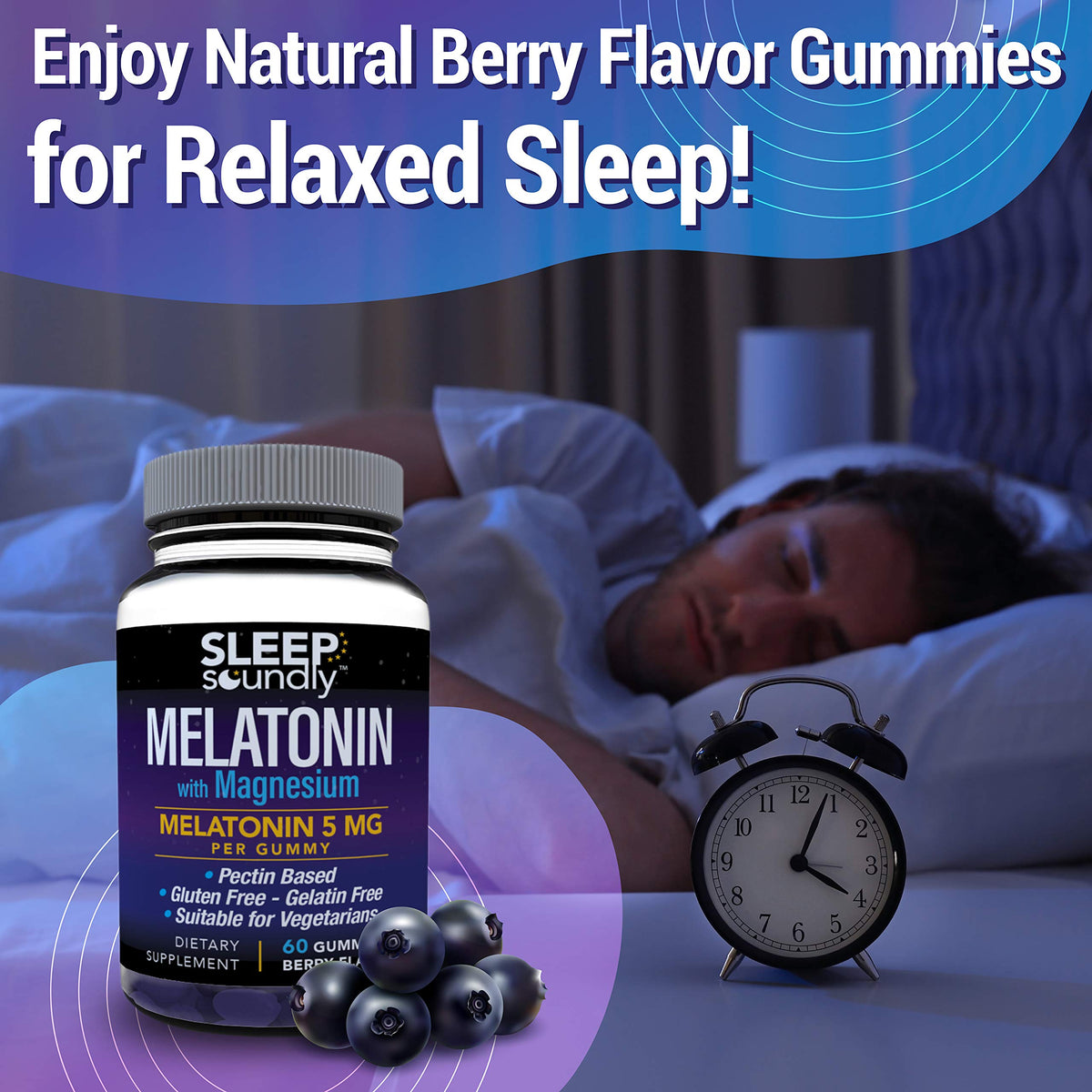 Gummy de mélatonine et magnésium Sleep Soundly, saveur baie, gros plan