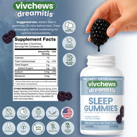 Gummy de mélatonine vivchews à la framboise sur fond blanc