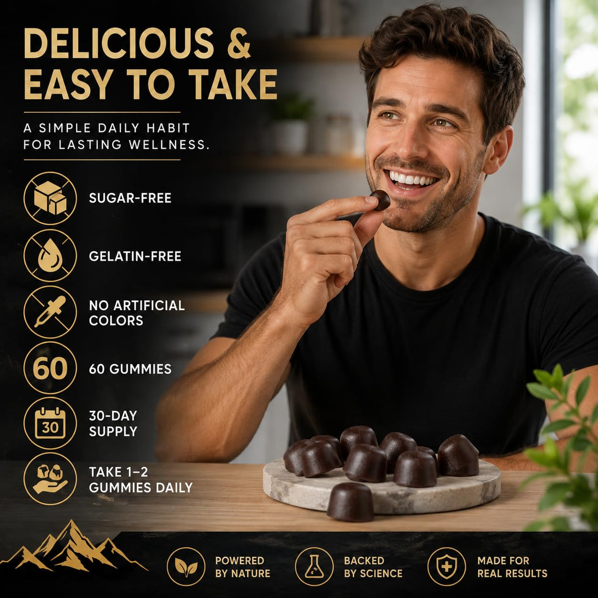 Gummy de Shilajit MKSUVGQ dans la main d'un homme