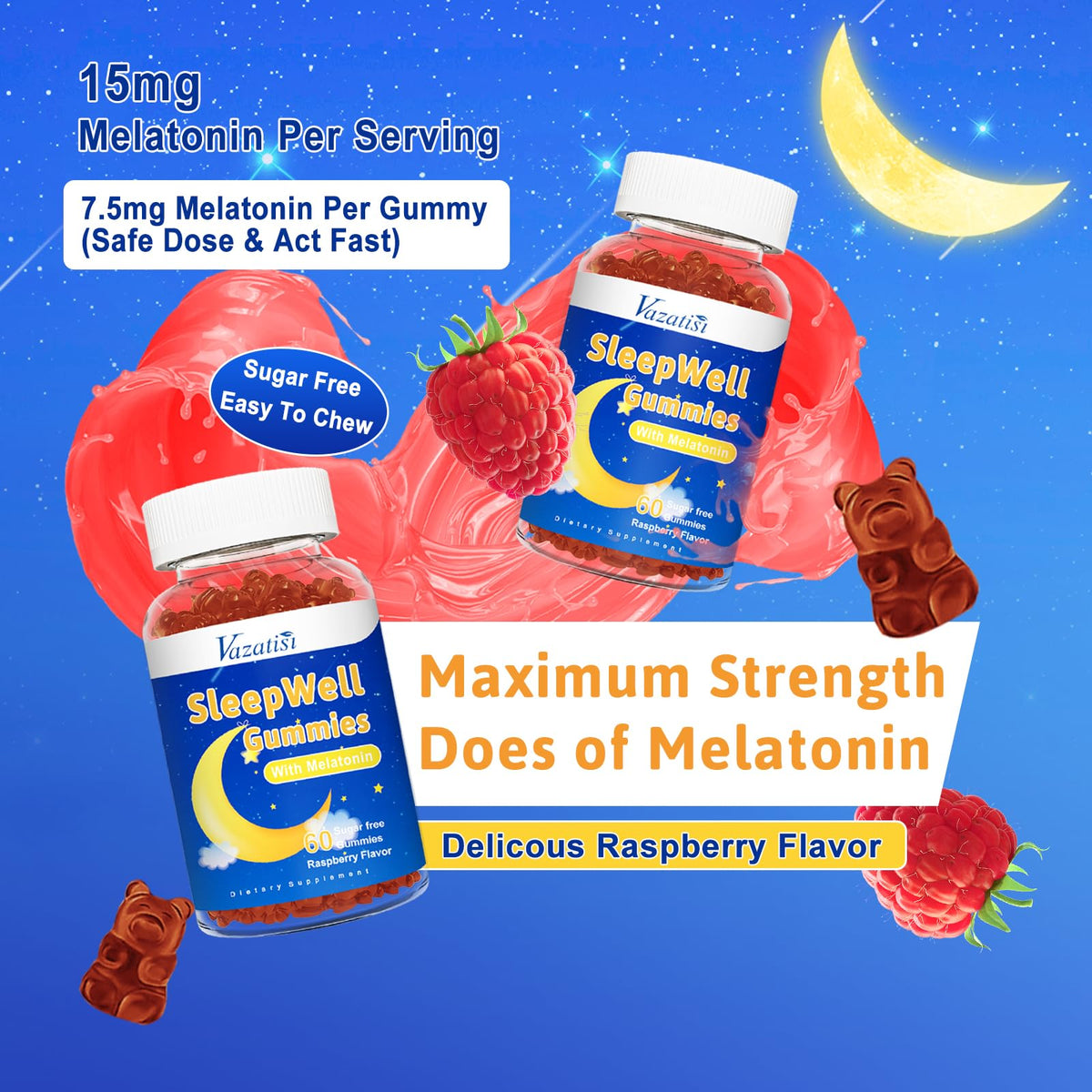 Gummy de Sommeil Vazatisi avec ingrédients naturels en arrière-plan